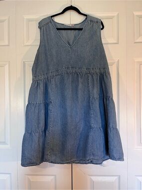 Given Kale Denim Tiered Sleeveless Shift Dress Plus Size XL